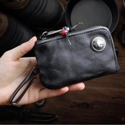 1pc Viking Sporran Portable Bourbon Brown Handcrafted Thick Leather Waist Bag Change Holder Keychain Coin Purse Wallet for Men