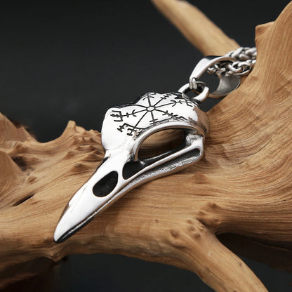 Fashion Vikings Compass Raven Head Pendant Necklace For Men Stainless Steel Nordic Animal Skull Necklaces Jewelry