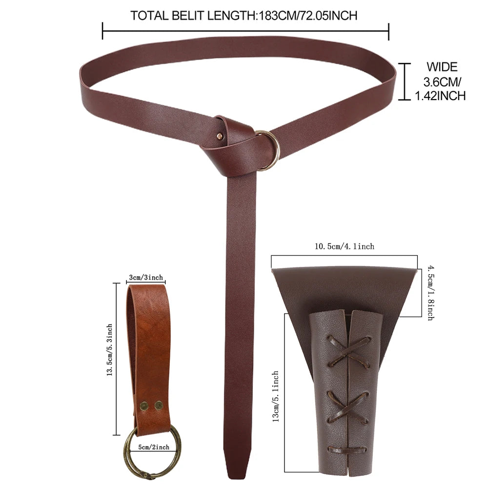 3pcs Vintage Viking Warrior Medieval Knight Belt Scabbard Halloween Cosplay Costume Weapon Accessories