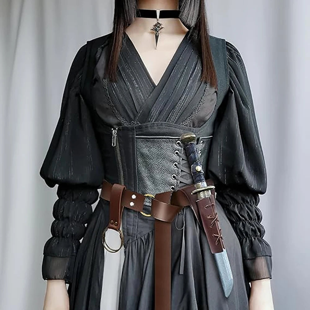 3pcs Vintage Viking Warrior Medieval Knight Belt Scabbard Halloween Cosplay Costume Weapon Accessories