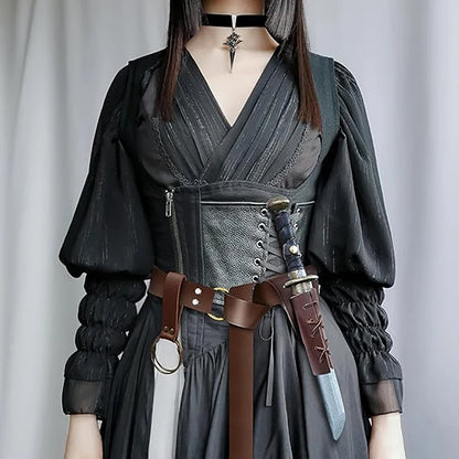 3pcs Vintage Viking Warrior Medieval Knight Belt Scabbard Halloween Cosplay Costume Weapon Accessories