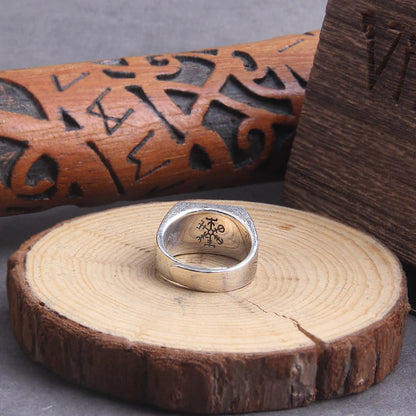 sterling silver Thor’s Hammer Mjölnir and vegvisir ring