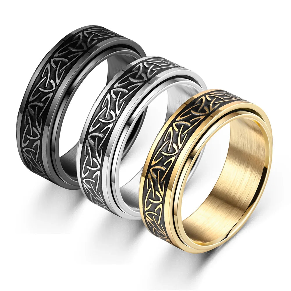 Viking Celtic Knot Rune Rotating Anxiety Joint Ring For Men Anti Stress Stainless Steel Spinner Fidgets Ring Anillo Antistress