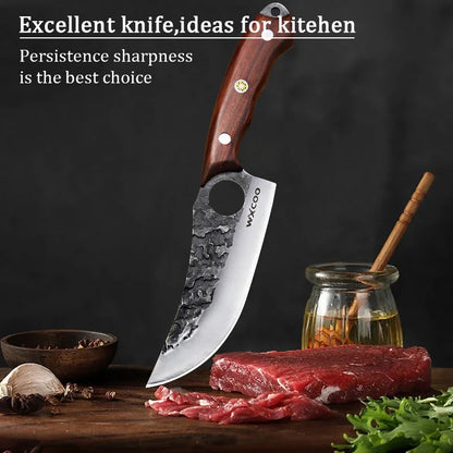 4PCS Stainless Steel Knife Set Professional Meat Cleaver Boning Knife Cutting Knife with Wooden Handle and Covers Multipurpose