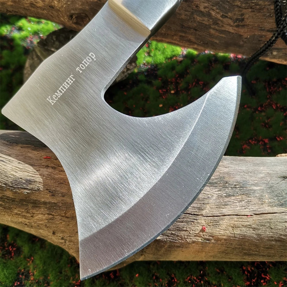 Wooden Handle Stainless Steel Blade Camping Hunting Survival Axe - Compact and Comfortable Jungle Tactical Tool