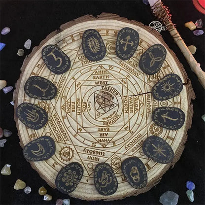 Wooden Rune Divination Game Set Rune Stones With Storage Bag Black Divination Props Set With Storage Bag Norse Runes
