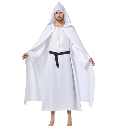 Medieval Tunic Cloak Outfit for Men Halloween Costume Adult Witch Pagan Friar Costumes