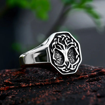 Stainless Steel Tree of Life Signet Ring
