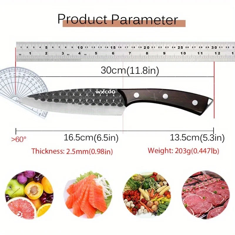 2 Pcs Stainless Steel Kitchen Chef Knife Set Hand Forged Multipurpose Butcher Boning Knife with Wooden Handle for Cooking