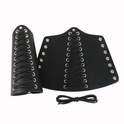2pcs Black Lace-Up Viking Wristbands PU Leather Medieval Bracer Arm Guards For Renaissance Faire Halloween Cosplay Costume