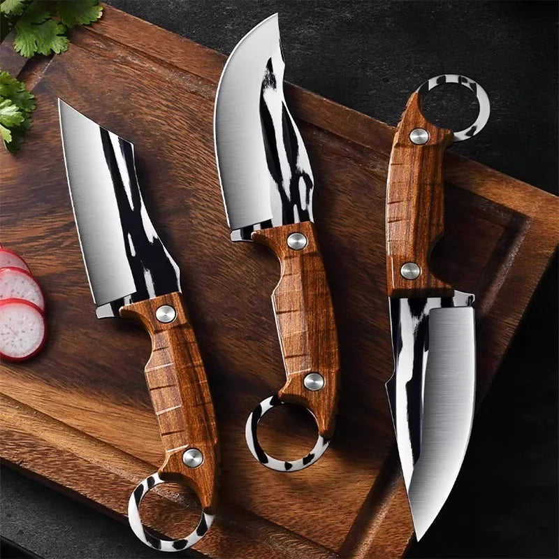 3Pcs Viking knife Chef Knife Japan Kitchen Meat Cleaver Butcher Boning Knife BBQ