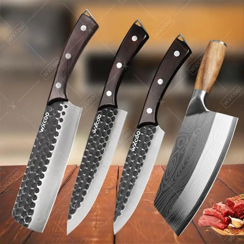 4PCS Kitchen Chef Knife Set Multipurpose Cooking Knife Stainless Steel Boning Barbecue Vegetable Chopper Cutting Utility Outdoor