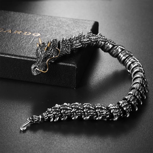 BONISKISS Men's Superior Dragon Bracelet Flexible Bendable Stainless Steel Snake Chain Charming Vintage Jewellery Unique Gift