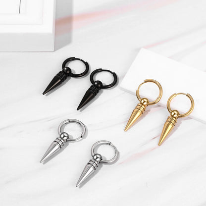 BONISKISS Cross Hollow Chain Stainless Steel Earrings Hoop Huggie Hinged Viking Runes Retro Gothic Ear Stud Men Women Unisex