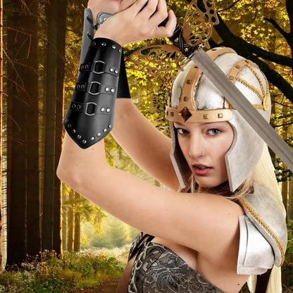 Medieval Vambrace Arm Cuff Adjustable Medieval Leather Bracers Long Style Knights Medieval Battle Arm Guard Bracers Halloween