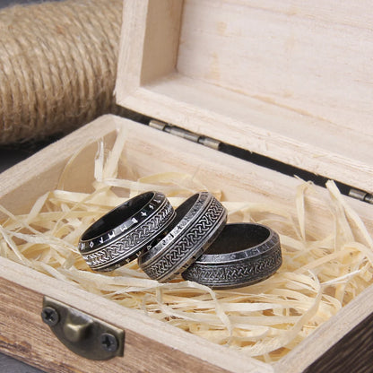 Never Fade viking rune cool stainless steel Celtic ring smooth fashion popular north europe gift amulet jewelry with wooden box