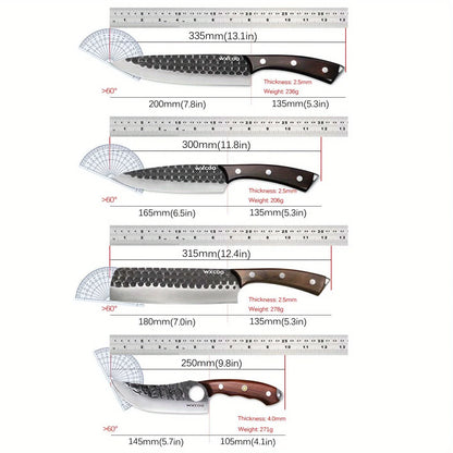 4PCS Stainless Steel Knife Set Professional Meat Cleaver Boning Knife Cutting Knife with Wooden Handle and Covers Multipurpose