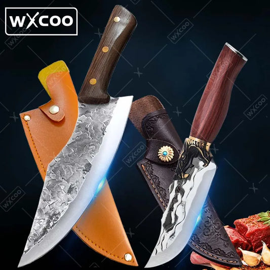 2PCS Professional Kitchen Chef Knife Set Forged Stainless Steel Boning Knife Multipurpose Butcher Knife Cooking Knife Cleaver