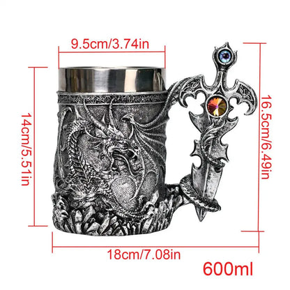 600ml Medieval Dragon Mug Medieval Viking Dragon Beer Mug Large Capacity Barrel Mug Vintage Coffee Mug Viking Tea Mug Water cup