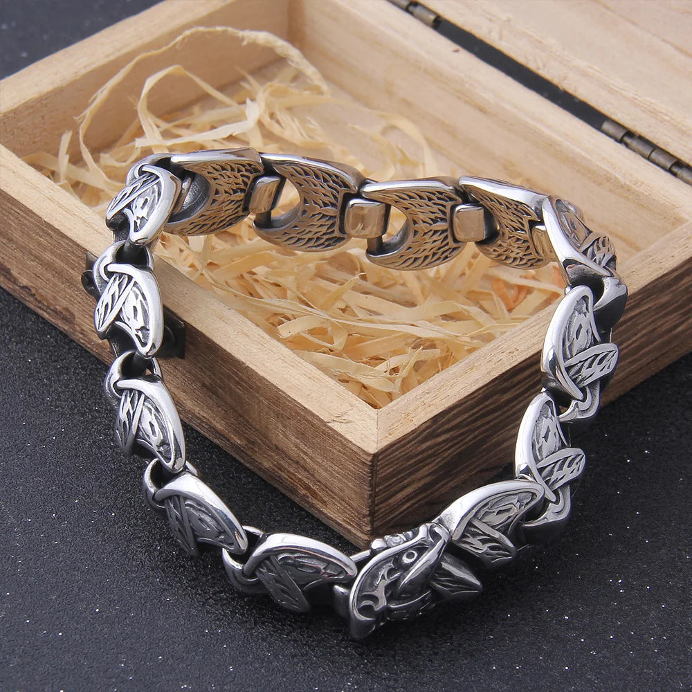 New Viking Ouroboros vintage punk bracelet for men stainless steel fashion Jewelry hippop street culture with wooden box