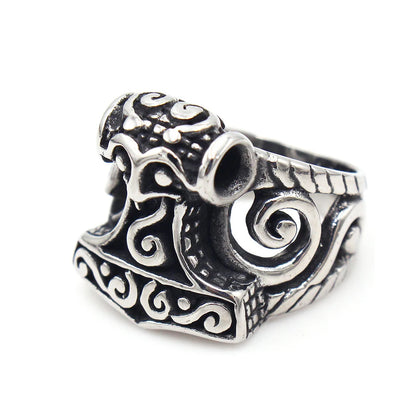 Viking Thors Hammer Stainless Steel Nordic Odin Rune Rings
