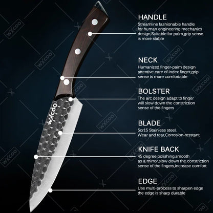 3 Pcs Stainless Steel Chef Knife Set Hand Forged Kitchen Cutters Boning Slicing Butcher Utility Paring Cleavers