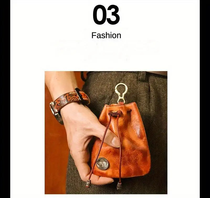 1pc viking sporran mini Soft Retro style Handcrafted Genuine Cowhide Change Holder Pouch Coin Purse Keychain for men and women