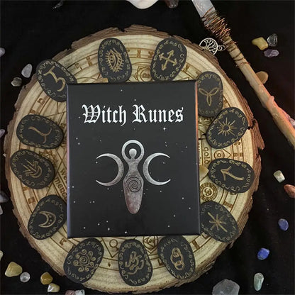 Wooden Rune Divination Game Set Rune Stones With Storage Bag Black Divination Props Set With Storage Bag Norse Runes