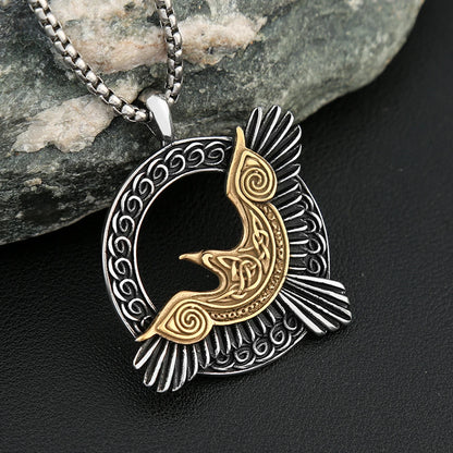 Norse Mythology Necklace Stainless Steel Viking Odin Raven Pendant for Men Fashion Amulet Jewelry Gifts