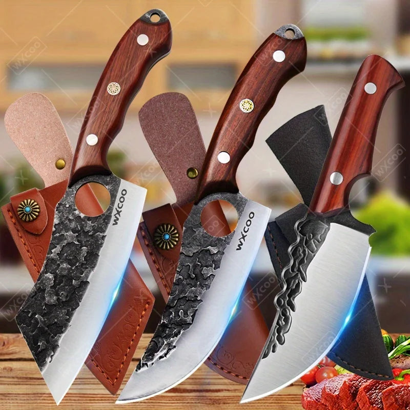 3 PCS Stainless Steel Boning Knife Set Professional High Quality Sharp Handmade Forged Kitchen Utility Cutting Knives
