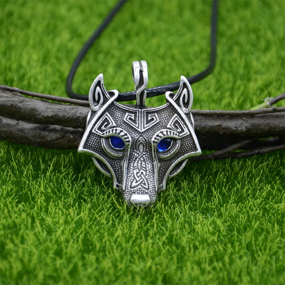 Blue Green Eyes Wolf Pendant Amulet Viking Talisman Jewelry Male Necklace