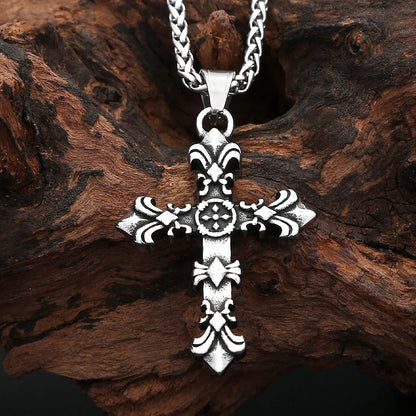 Gothic Vintage Stainless Steel Cross Pendant Necklaces For Men Women Cross Flower Necklace Party Jewelry