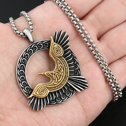 Norse Mythology Necklace Stainless Steel Viking Odin Raven Pendant for Men Fashion Amulet Jewelry Gifts