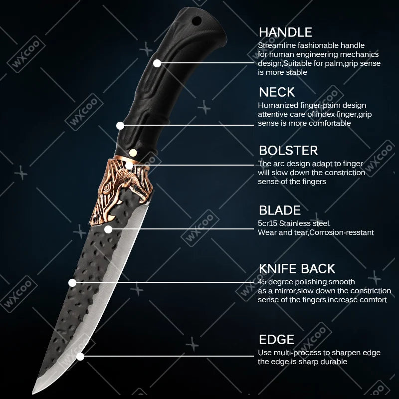 8PCS Professional Kitchen Chef Knife Set Forged Stainless Steel Utility Boning Vegetable Fish Cutting Butcher Scissor for Meat