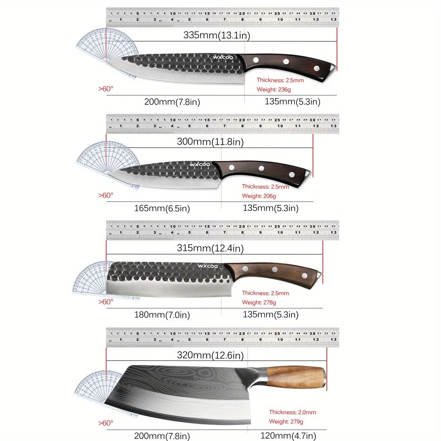4PCS Kitchen Chef Knife Set Multipurpose Cooking Knife Stainless Steel Boning Barbecue Vegetable Chopper Cutting Utility Outdoor