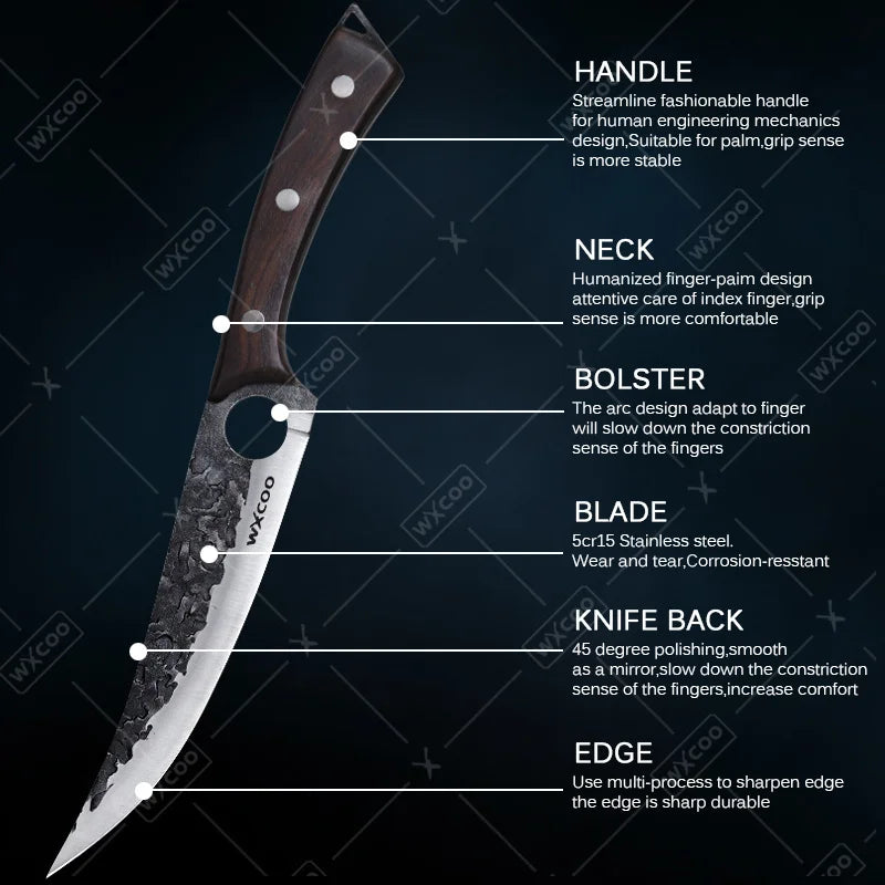 1 PC High Carbon Steel Boning Knife with Sheath Professional Kitchen Knife Multipurpose Fruit Vegetable Meat Fish Cleaver Sharp