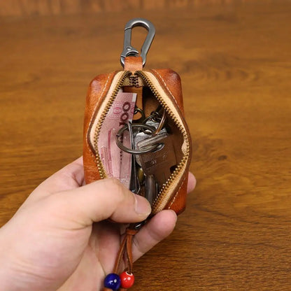 Hand-polished and leather key bag Men's retro waist hanging antique storage bag Cowhide key bag Viking wallet