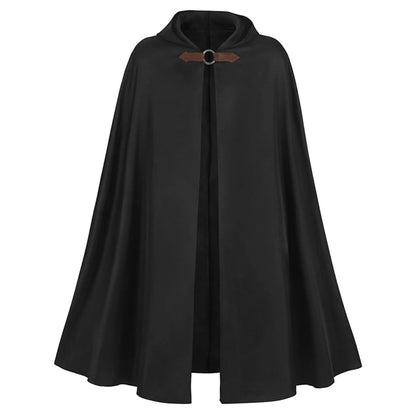 Adult Men Disguise Single Button Cloak Viking Pirate Ranger Vintage Hooded Solid Medieval Hooded Cape Halloween Cosplay Costume