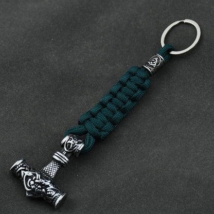 Thor's Hammer Vikings Keychain Men Charm vegvisir Rune Braided Lanyard Stainless Steel Keyring Valknut Rune Jewelry