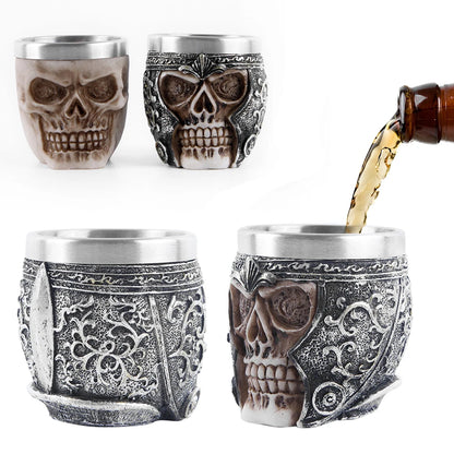 Unique Gothic Warrior Mug Without Handle Skeleton Skull Coffee Cup Strong Stability Heat Resistance for Home Bar Ornament