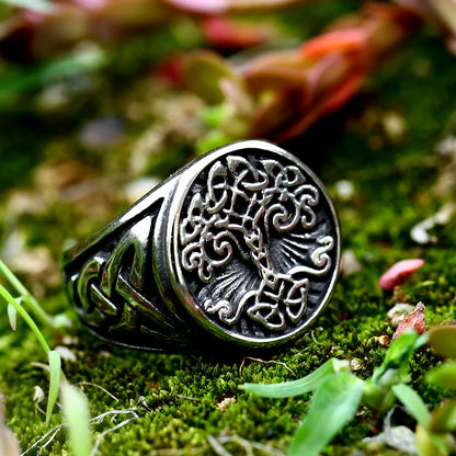 Stainless Steel Tree of Life Signet Ring