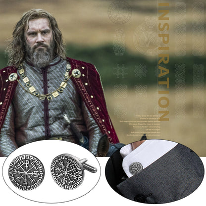 Stainless Steel Cufflinks Nordic Viking Odin Compass