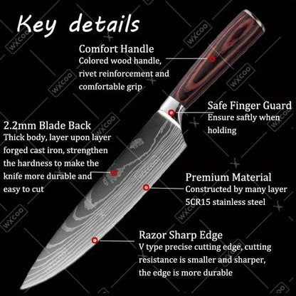 8PCS Professional Kitchen Chef Knife Set Forged Stainless Steel Utility Boning Vegetable Fish Cutting Butcher Scissor for Meat