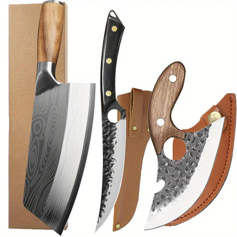 3Pcs Multipurpose Knife Small Pocket Kitchen Chef Knife High Carbon Steel Boning Slicing Mini Knife Stainless Steel Santoku