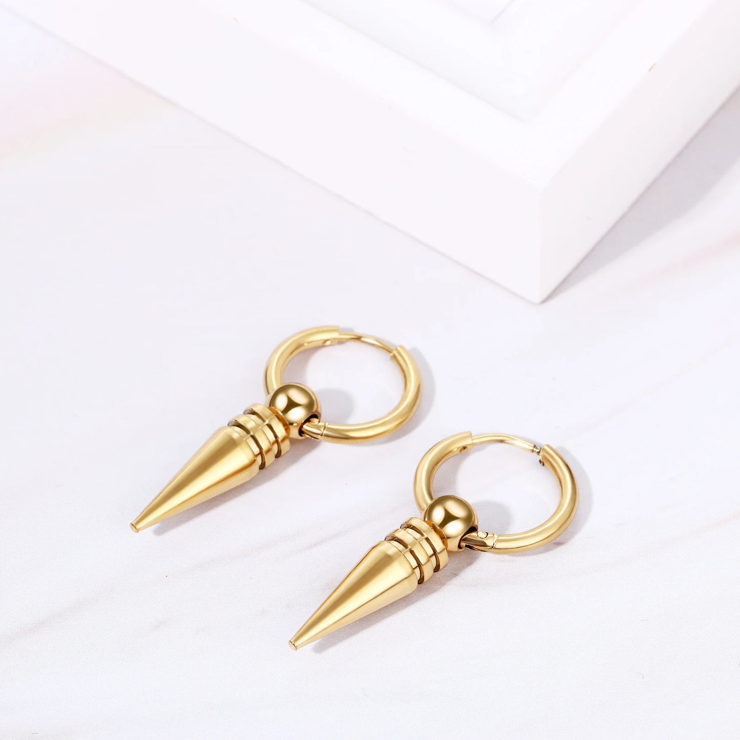 BONISKISS Cross Hollow Chain Stainless Steel Earrings Hoop Huggie Hinged Viking Runes Retro Gothic Ear Stud Men Women Unisex