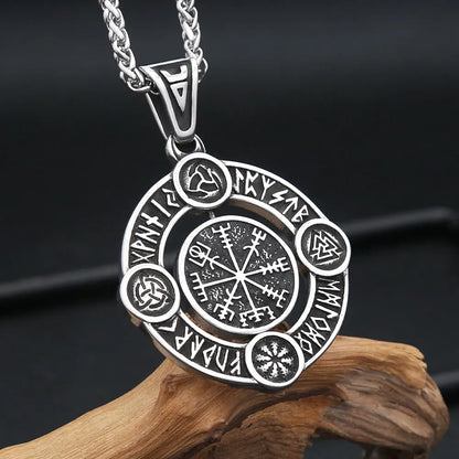 Nordic Vikings Rotate Rune Pendant Necklaces For Men Stainless Steel Viking Compass Necklace Fashion Amulet Jewelry Gifts