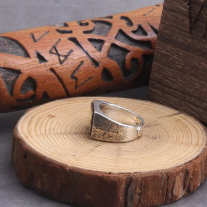 sterling silver Thor’s Hammer Mjölnir and vegvisir ring