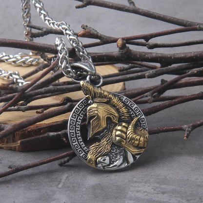 Never Fade Sparta Helmet  pendant necklace with wooden box as men gift