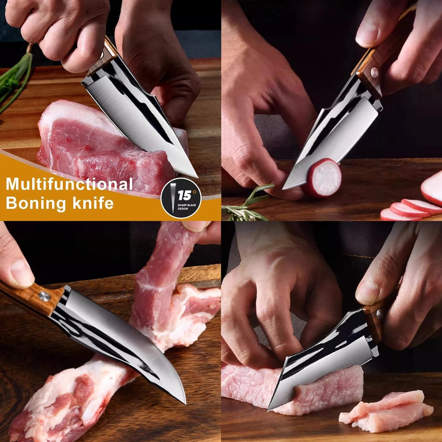 3Pcs Viking knife Chef Knife Japan Kitchen Meat Cleaver Butcher Boning Knife BBQ