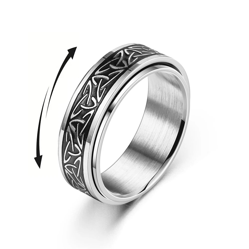 Viking Celtic Knot Rune Rotating Anxiety Joint Ring For Men Anti Stress Stainless Steel Spinner Fidgets Ring Anillo Antistress